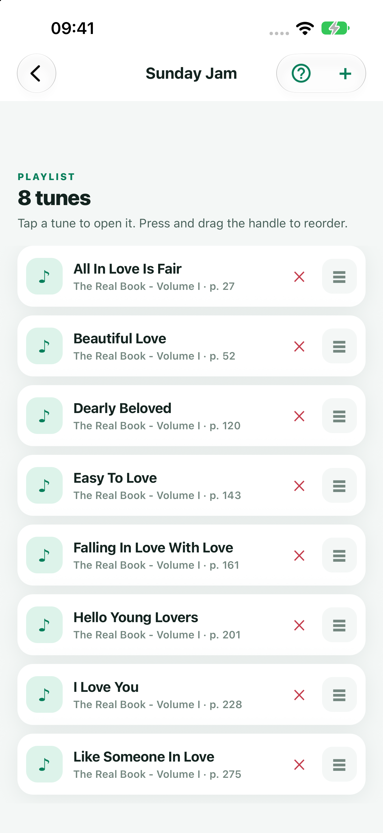 A playlist and its ordered tune entries