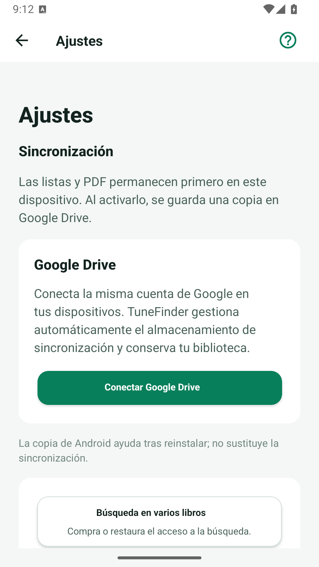 Ajustes Android con conexión Google Drive