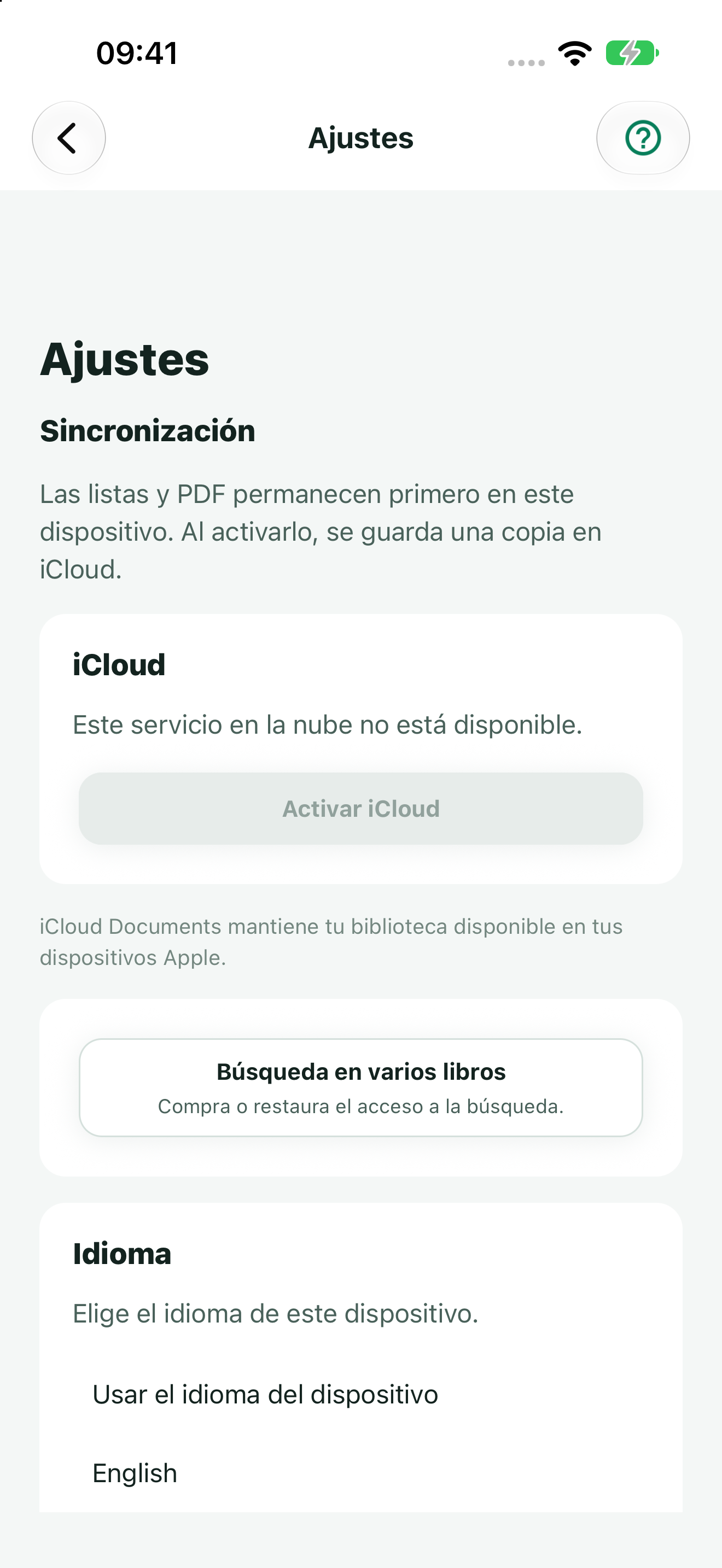 Ajustes iOS con disponibilidad de iCloud