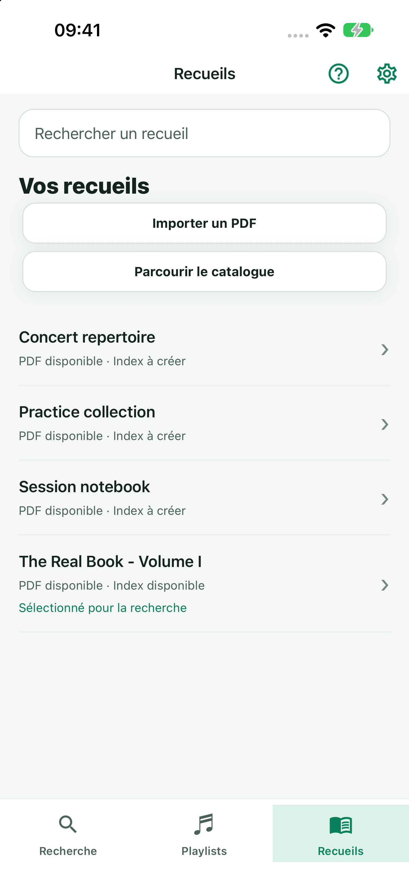 TuneFinder searchable Books library with imported PDFs and a selected search book