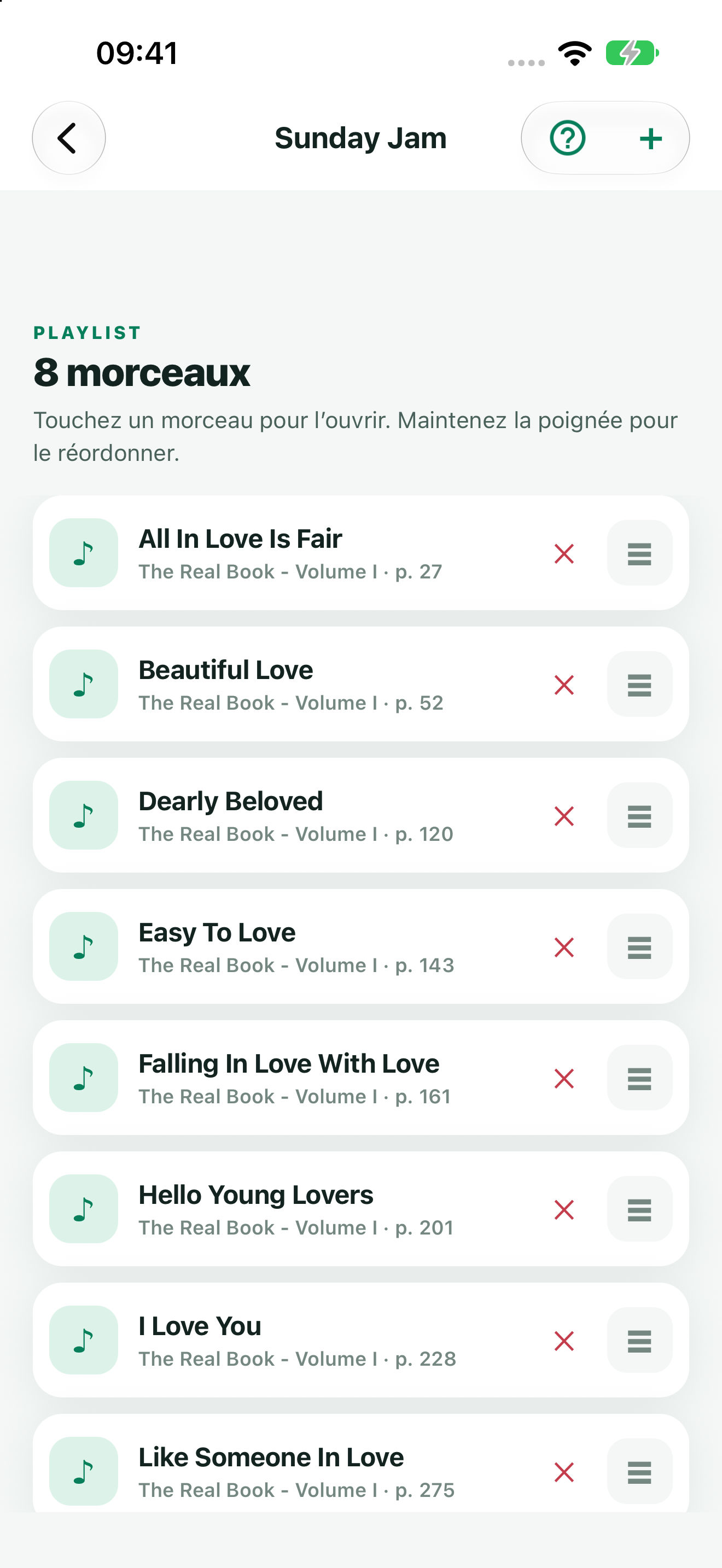 Une playlist et ses morceaux dans l’ordre choisi